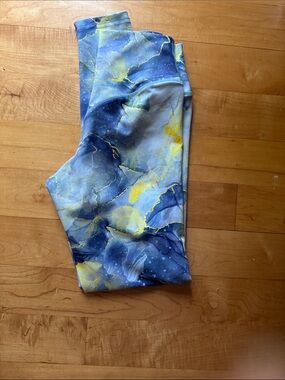 High-Waist Blue & Yellow Marble Leggings